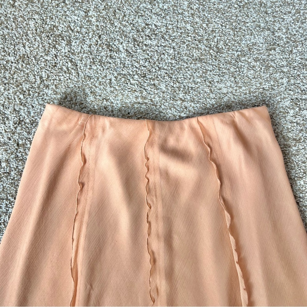 Vince Sheer Crinkle Lettuce-Edge Midi Skirt Light Orange Size Small - Picture 12 of 12